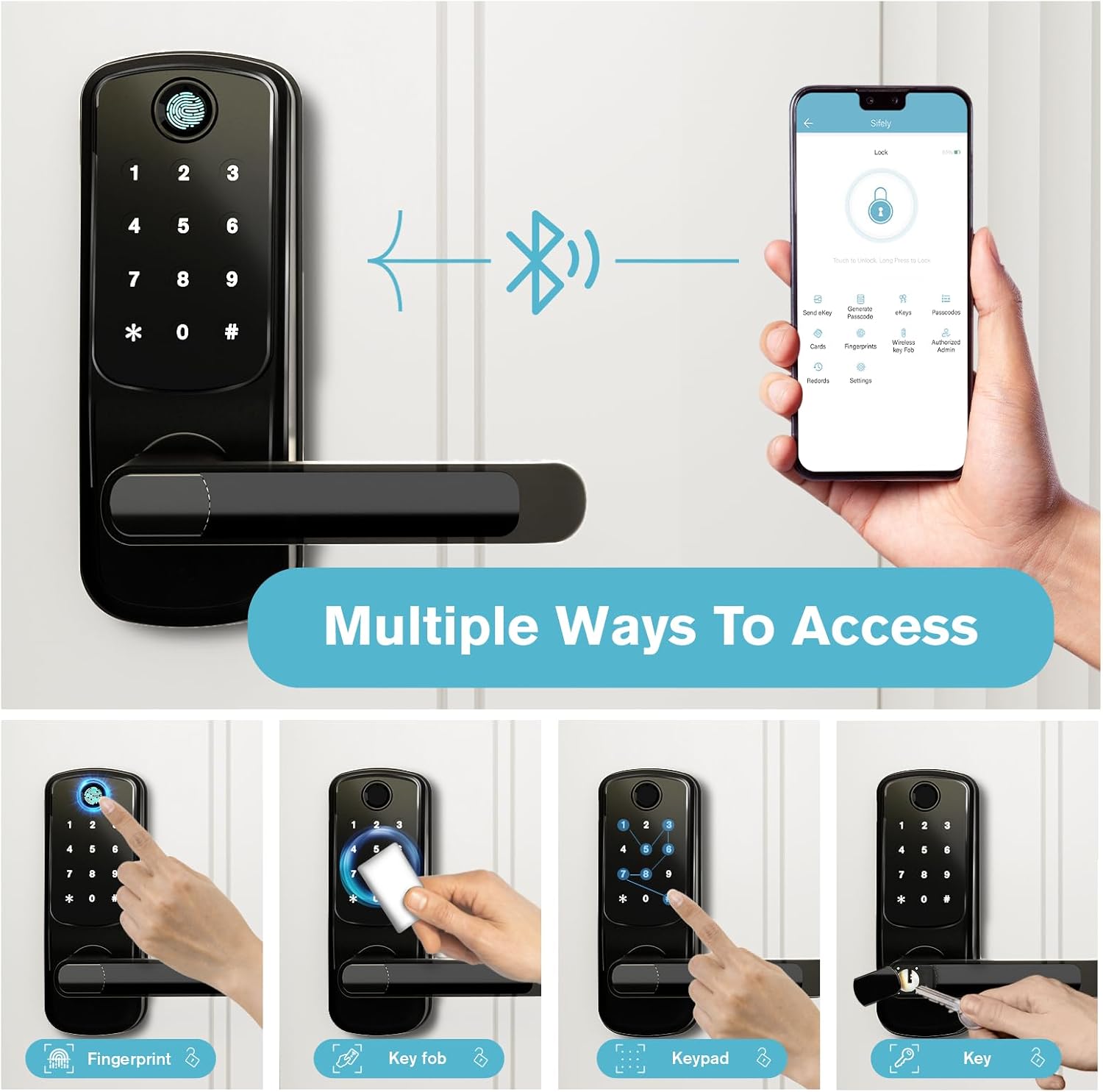 Smart Door Handle Lock with Keypad:Sifely Fingerprint Lock - Keyless Entry Door Lock for Front Door - Digital WiFi Door Lock with APP - Genarate Passcode Remotely - Image 4