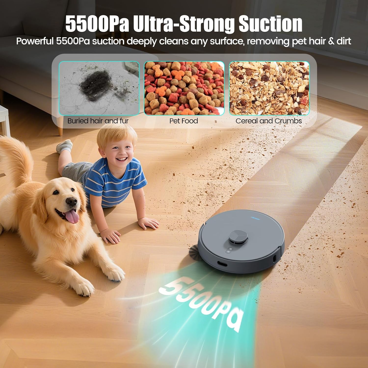 AIRROBO T25+ Robot Vacuums and Mop Combo,5500Pa Powerful Suction, Self-Emptying,60-Day Capacity, 240 Mins, Smart APP Control, Multi-Floor Mapping,Perfect for Hard Floors, Carpets, and Pet Hair - Image 6