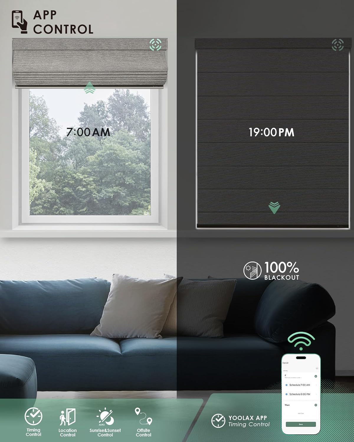 Yoolax Motorized Roman Shade Blackout Classic Fold Smart Blind Capable with Alexa & Google Home, Remote Control Electric Window Shade Customize (Wood Stripe) - Image 5
