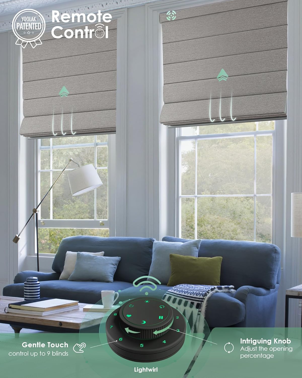 Yoolax Motorized Roman Shade Blackout Classic Fold Smart Blind Capable with Alexa & Google Home, Remote Control Electric Window Shade Customize (Wood Stripe) - Image 3