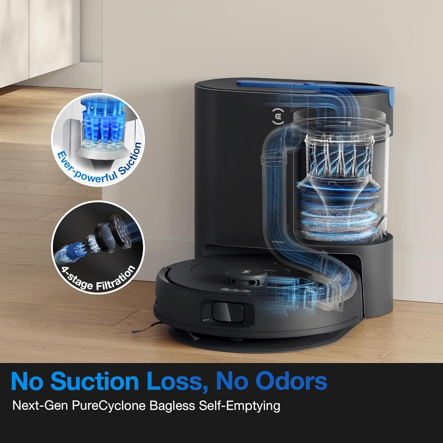 ECOVACS DEEBOT N20e Plus Robot Vacuum and Mop,with Bagless Self Emptying Station,10000Pa Powerful Suction,Anti-Tangle Technology,45-Day Capacity,300 Minutes Runtime,Perfect for Pet Hair - Image 3
