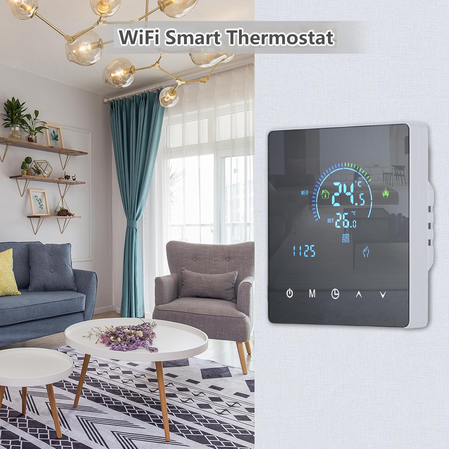 Thermostat, Manual Auto Mode Weekly Programmable Smart Thermostat Smart Home with Touch Button LCD Screen for Water Heating Systems (Electric Heating) - Image 7