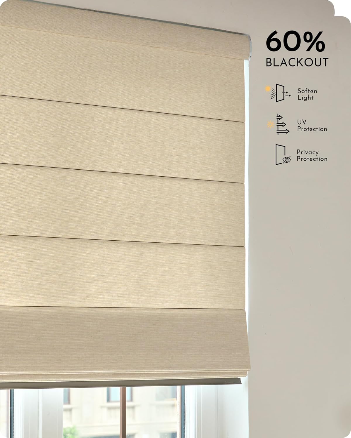 Graywind Smart Roman Shades Compatible with Alexa Google Rechargeable Motorized Window Blinds Remote Control View Visible Plain Fold Custom Size 60% Blackout Matelasse Off White - Image 7