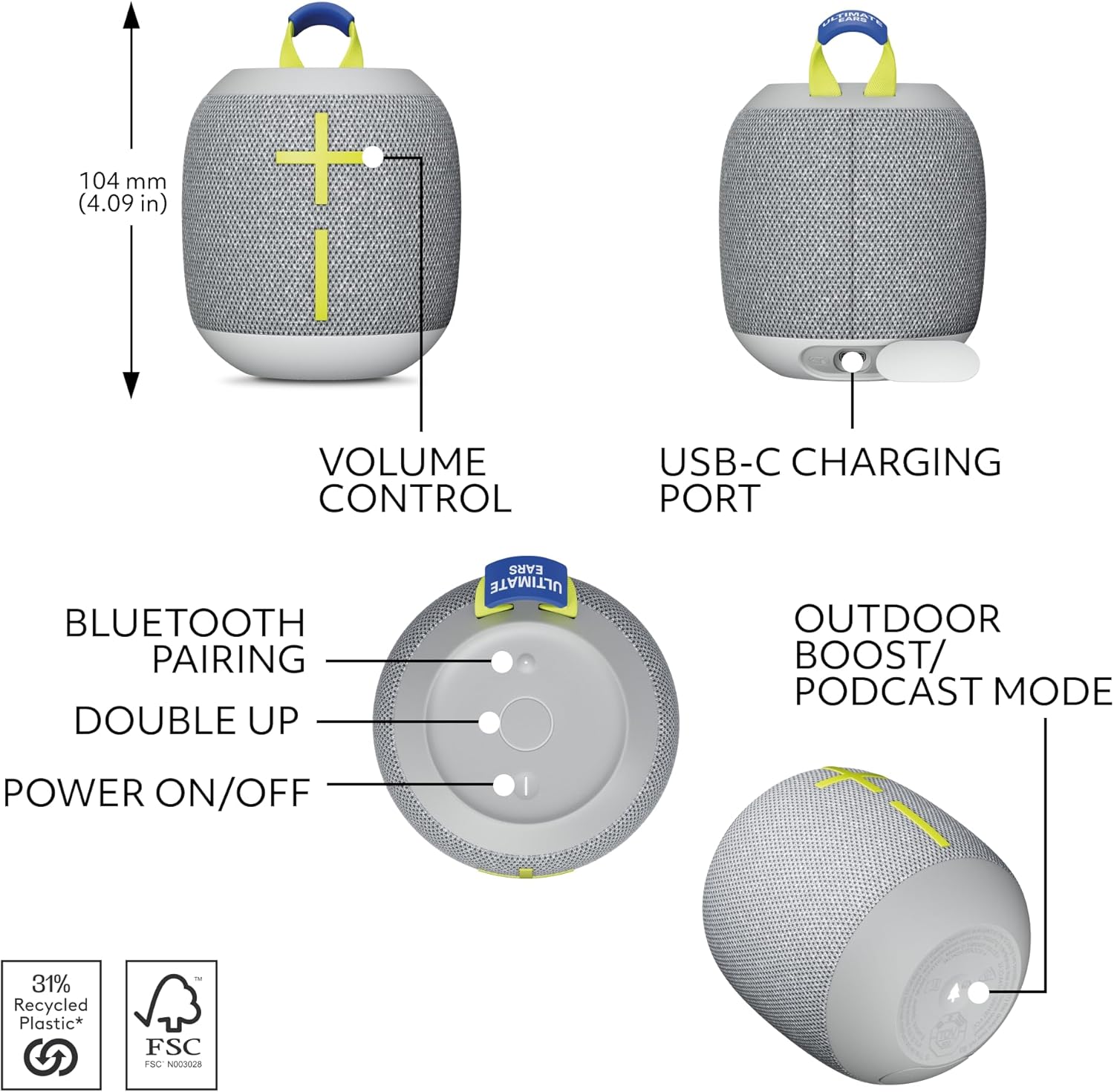 Ultimate Ears WONDERBOOM 4 Portable Waterproof Bluetooth Speaker with Big Bass and 360-Degree Sound, Dustproof Floating Speaker with 131ft (40m) Range - Gray - Image 6