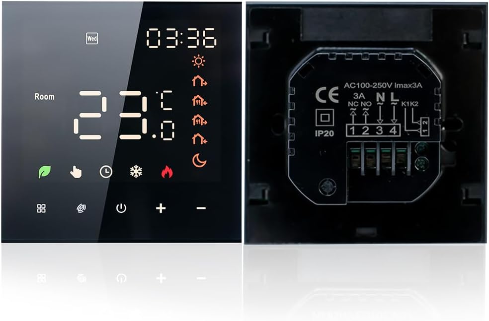 GEOINU Smart Tuya WiFi Ther-mostat Voice Control 3A Digital Programmable LCD Display Touchscreen Underfloor Heating Tempe-rature Controller Digital Intelligent Wall Ther-mostat for Water Heating - Image 2