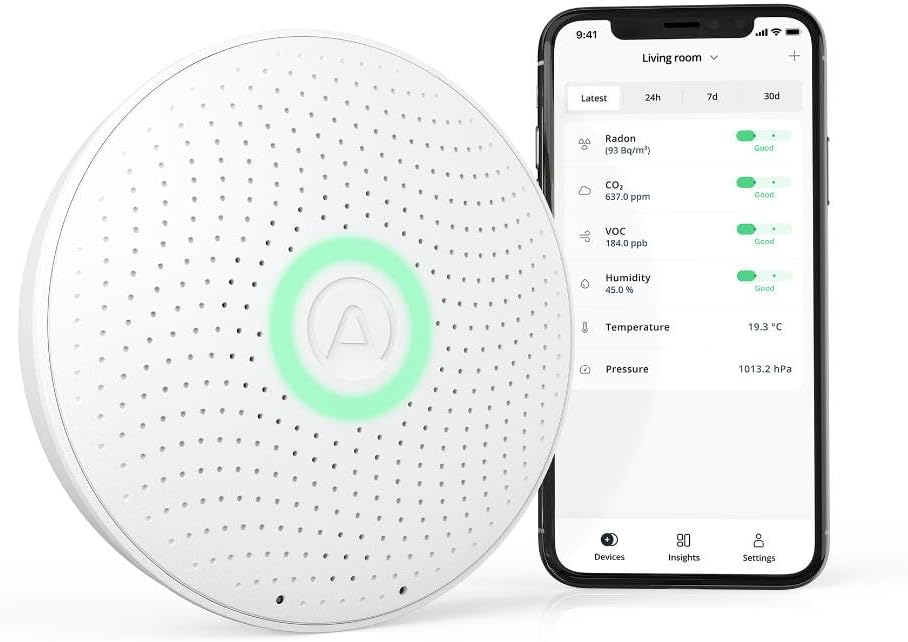 AIRTHINGS Wave Plus Indoor Air Quality Monitor with Radon Detection Free App & Web Dashboard Easy-to-Use Radon, Tvocs, Co2, Temperature, Humidity & Air Pressure “ Bluetooth Battery Operated,White - Image 2