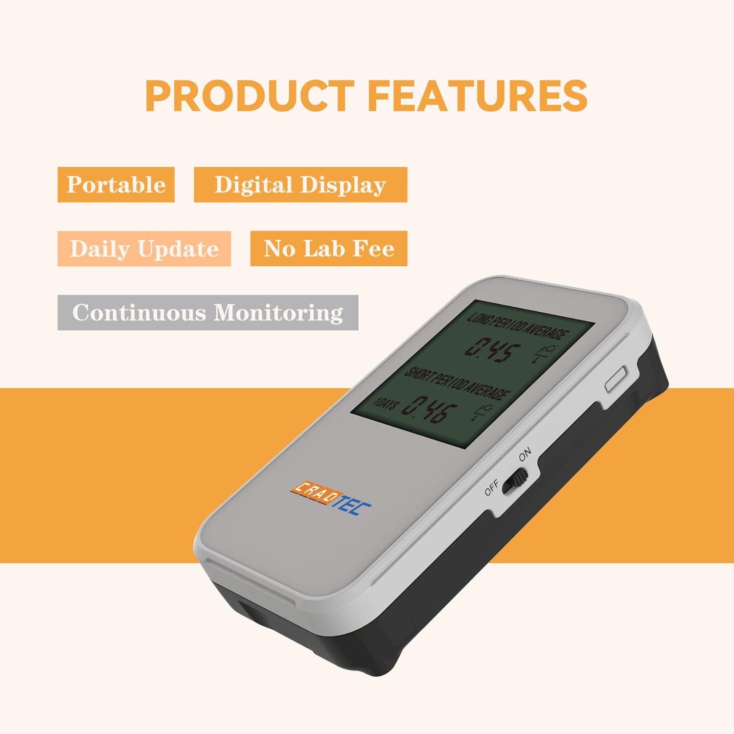 CRADTEC Smart Radon Detector, Radon Detector for Home, Digital Display, Easy-to-Use, Portable, Only Need 3 AAA Battery, Long and Short Term Monitor, Unit Switchable - Image 3