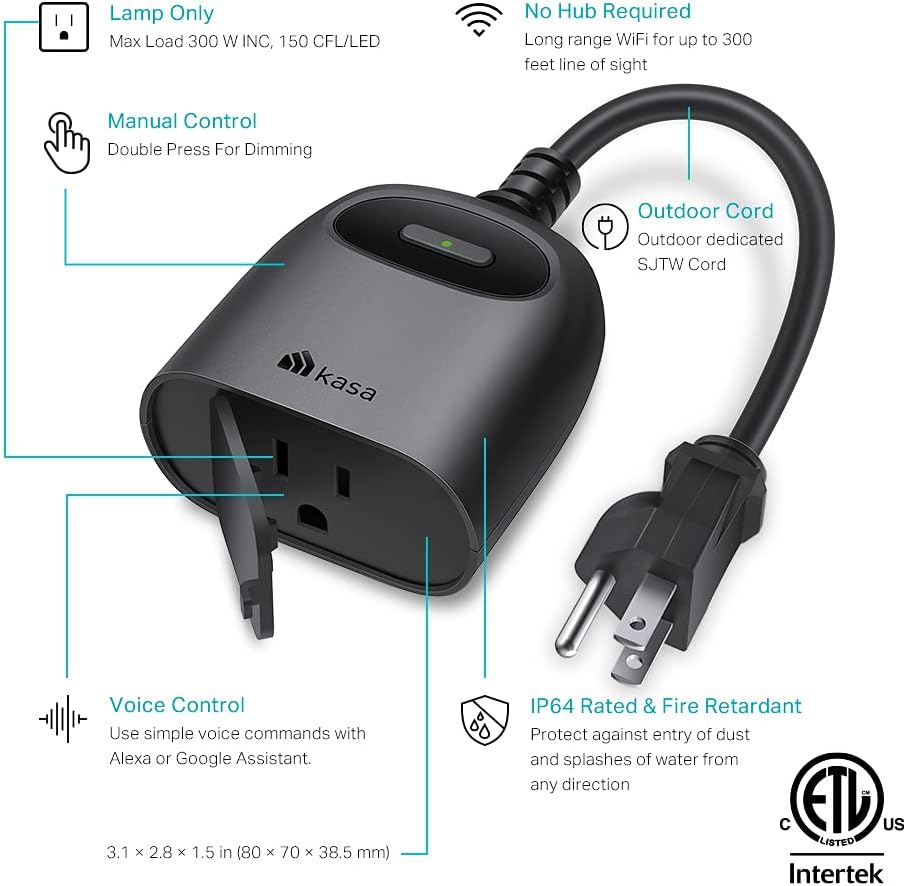Kasa Smart Outdoor Dimmer Plug by TP-Link (KP405) & Plug by TP-Link (HS103P2) - Smart Home WiFi Outlet Works with Alexa, Echo and Google Home, No Hub Required, Remote Control, white - Image 5