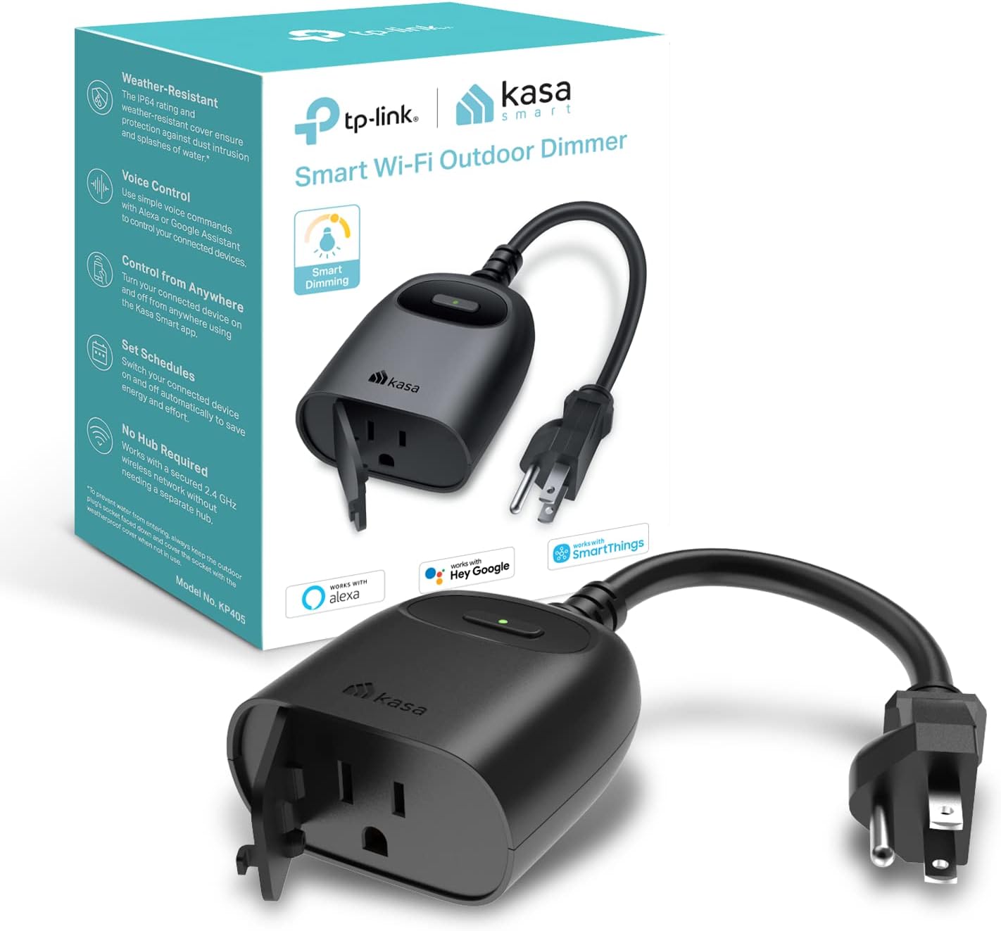 Kasa Smart Outdoor Dimmer Plug by TP-Link (KP405) & Plug by TP-Link (HS103P2) - Smart Home WiFi Outlet Works with Alexa, Echo and Google Home, No Hub Required, Remote Control, white - Image 3