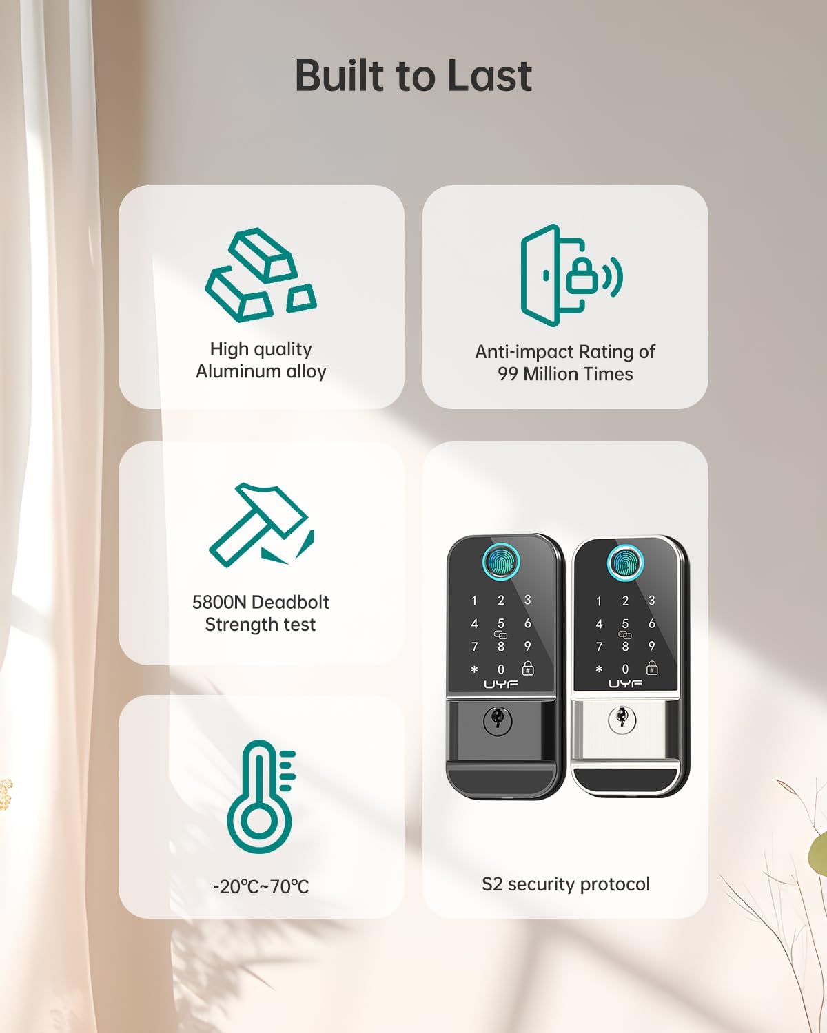 UYF WiFi Smart Door Lock Set – Keyless Entry Fingerprint Deadbolt Lock with 2 Knobs, Gateway Included,Auto Lock, Touchscreen Keypad, Alexa Smartphone Control, Aluminum Alloy Black for Home Security - Image 6