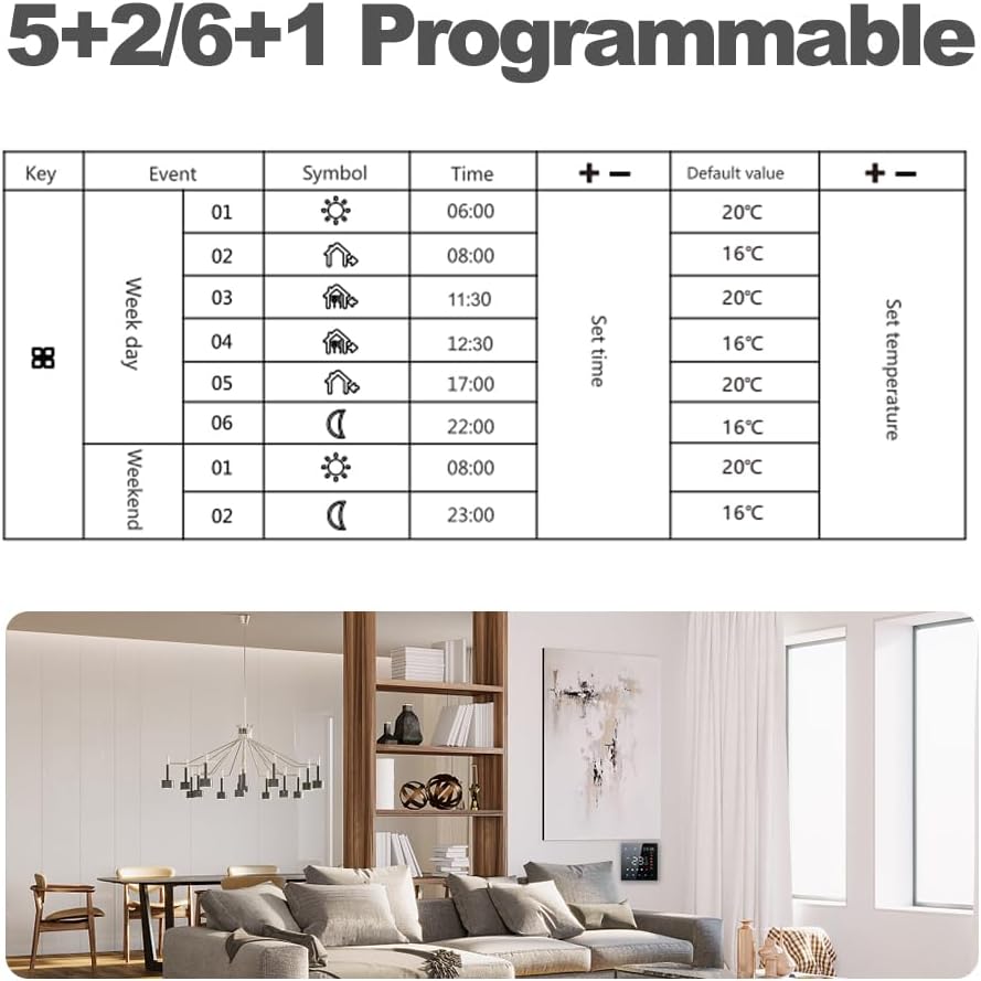 GEOINU Smart Tuya WiFi Ther-mostat Voice Control 3A Digital Programmable LCD Display Touchscreen Underfloor Heating Tempe-rature Controller Digital Intelligent Wall Ther-mostat for Water Heating - Image 9