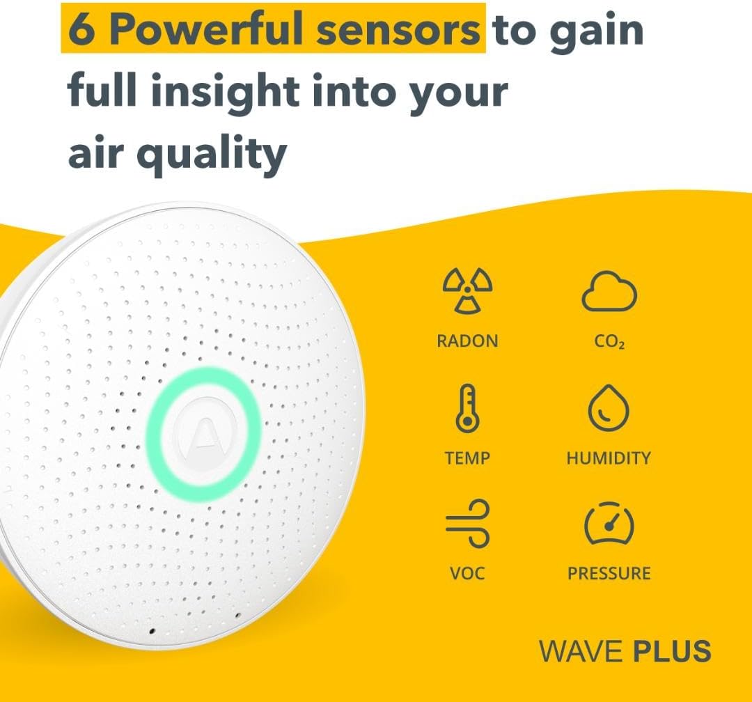 AIRTHINGS Wave Plus Indoor Air Quality Monitor with Radon Detection Free App & Web Dashboard Easy-to-Use Radon, Tvocs, Co2, Temperature, Humidity & Air Pressure “ Bluetooth Battery Operated,White - Image 6