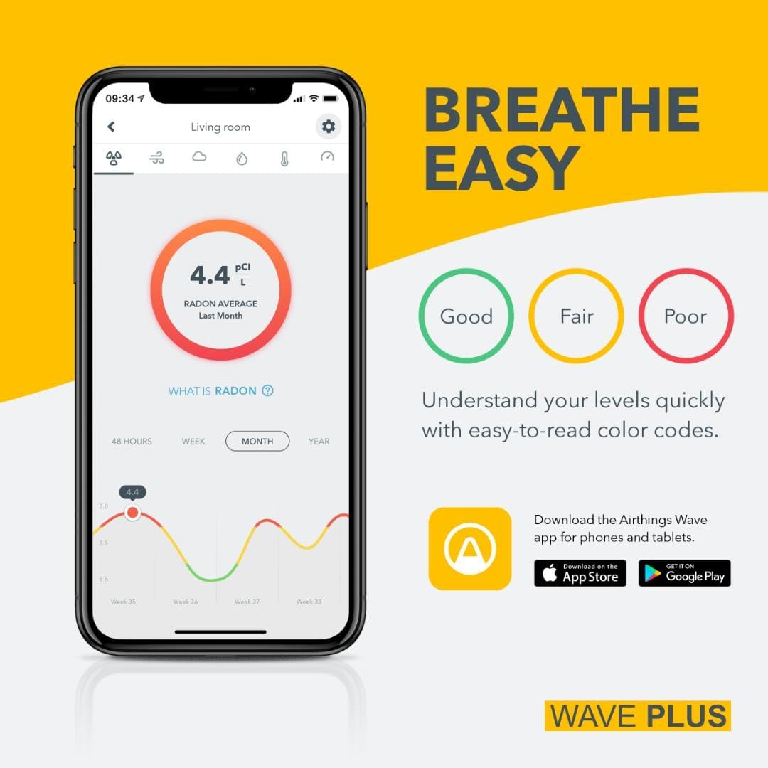 AIRTHINGS Wave Plus Indoor Air Quality Monitor with Radon Detection Free App & Web Dashboard Easy-to-Use Radon, Tvocs, Co2, Temperature, Humidity & Air Pressure “ Bluetooth Battery Operated,White - Image 7