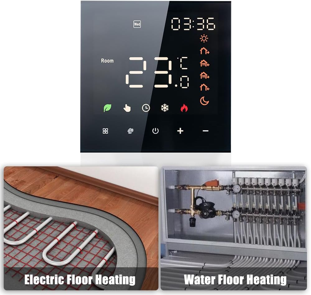 GEOINU Smart Tuya WiFi Ther-mostat Voice Control 3A Digital Programmable LCD Display Touchscreen Underfloor Heating Tempe-rature Controller Digital Intelligent Wall Ther-mostat for Water Heating - Image 4