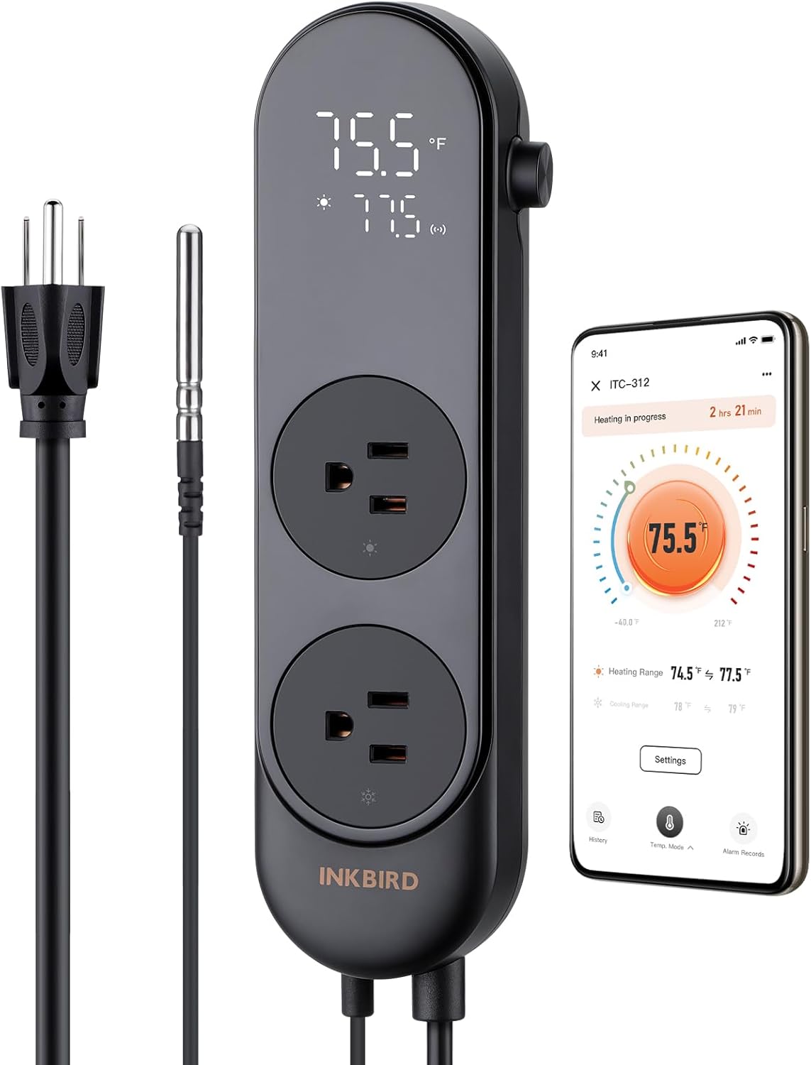 INKBIRD ITC-312 Heating & Cooling Bluetooth Temperature Controller 1200W 10A Smart Thermostat for Home Brewing Fermentation Breeding Incubator Greenhouse Aquarium Fish Tank - Image 2