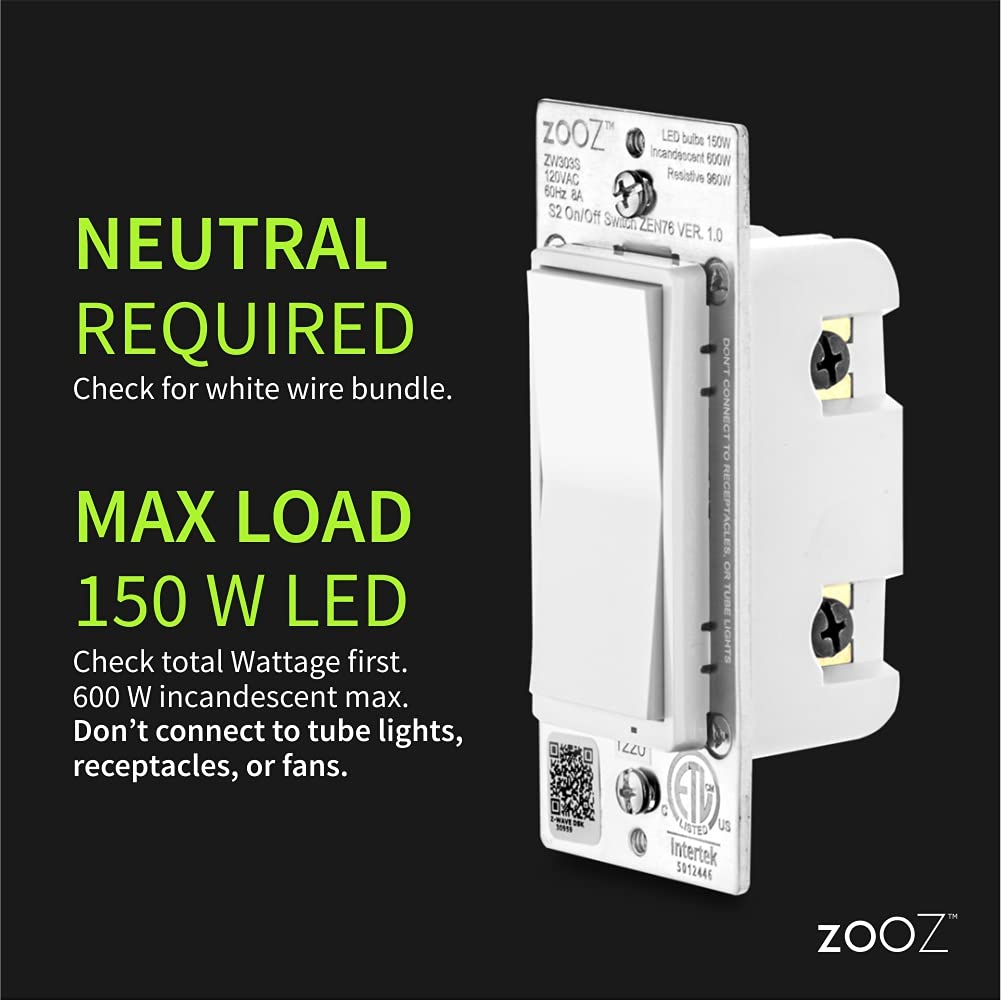 Zooz 800 Series Z-Wave Long Range S2 On Off Switch ZEN76 800LR, White | Simple Direct 3-Way and 4-Way Solution (Works with Regular Switches, No Aux Switch Needed) | Z-Wave Hub Required - Image 3
