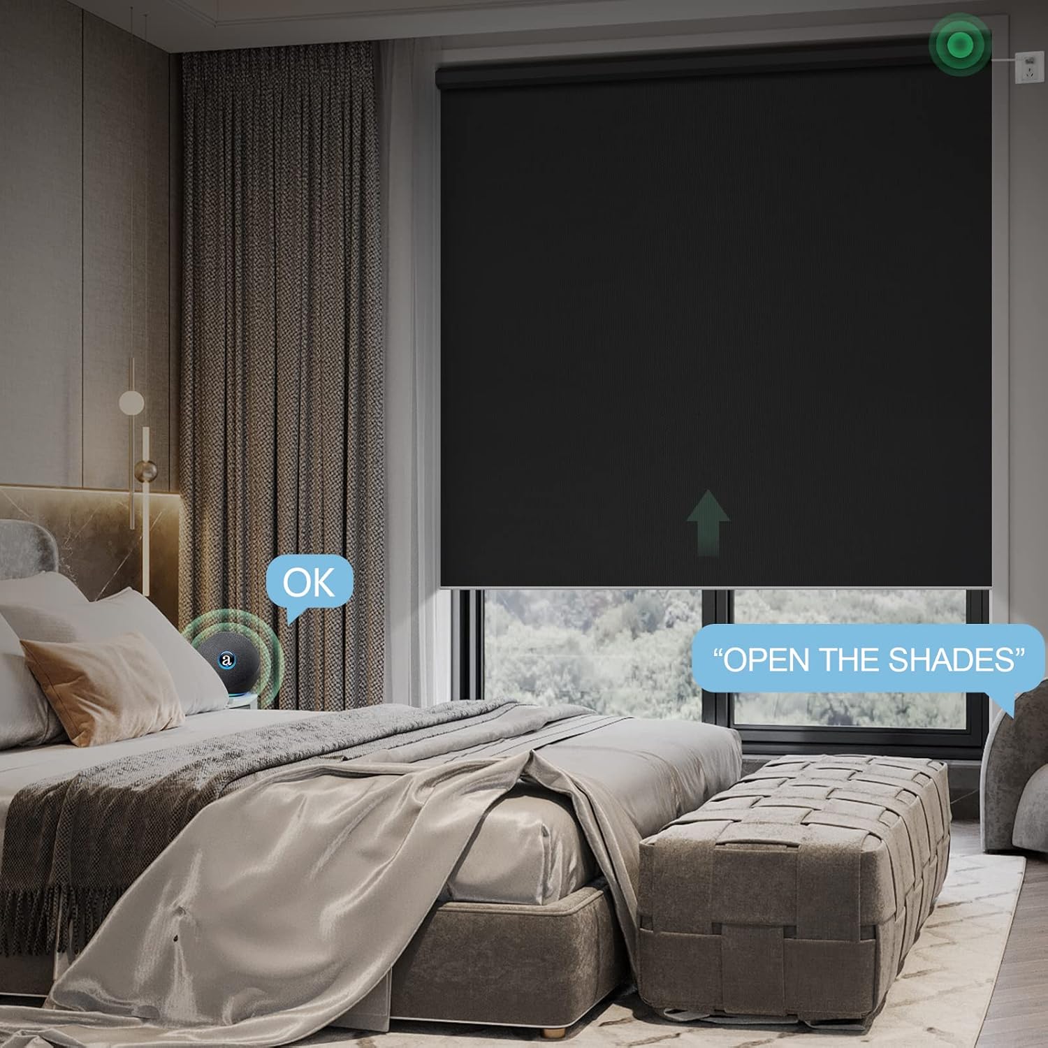 Yoolax Motorized Roller Shade Heat Insulation Hardwired Smart Blinds Voice Control Alexa Roller Blinds with Valance (Black) - Image 3