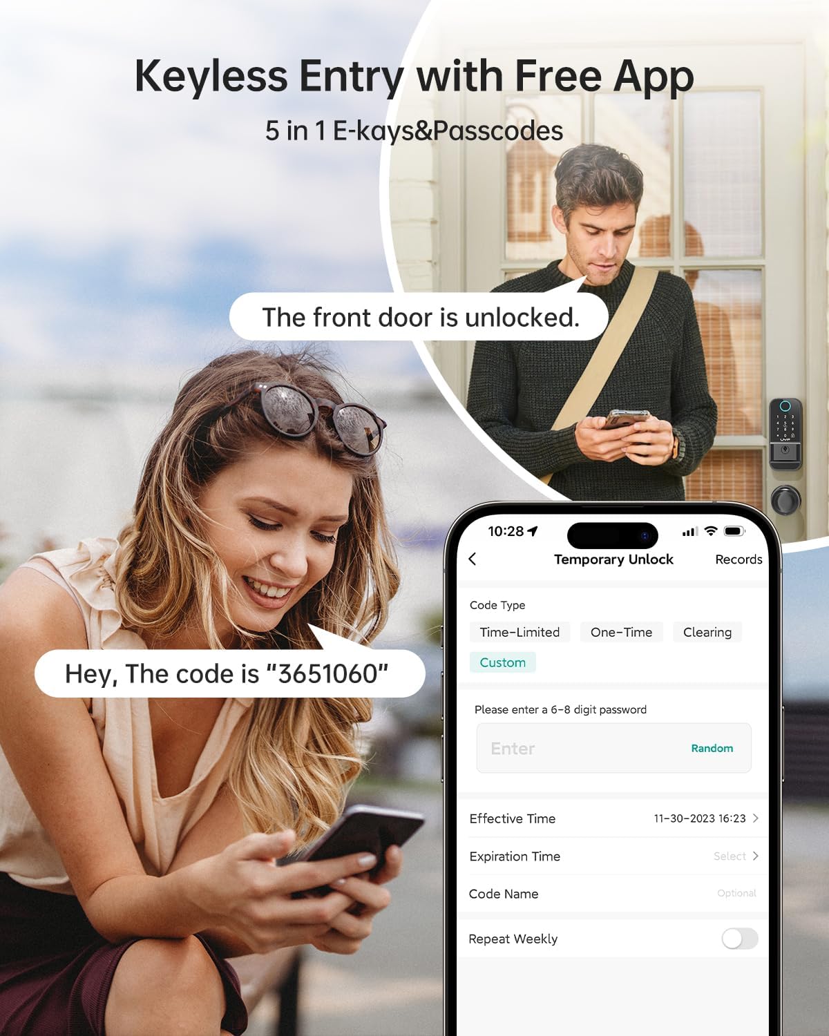 UYF WiFi Smart Door Lock Set – Keyless Entry Fingerprint Deadbolt Lock with 2 Knobs, Gateway Included,Auto Lock, Touchscreen Keypad, Alexa Smartphone Control, Aluminum Alloy Black for Home Security - Image 9