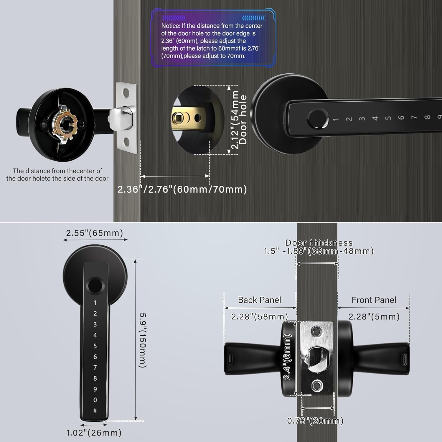 UCMDA Smart Lock - Fingerprint Door Lock with Handle, Keyless Entry Door Knob with APP/Code/Keys/Fingerprint, Electronic Keypad Deadbolt Lock for Home Hotel, Door Lock Set with Bluetooth Control,Black - Image 6