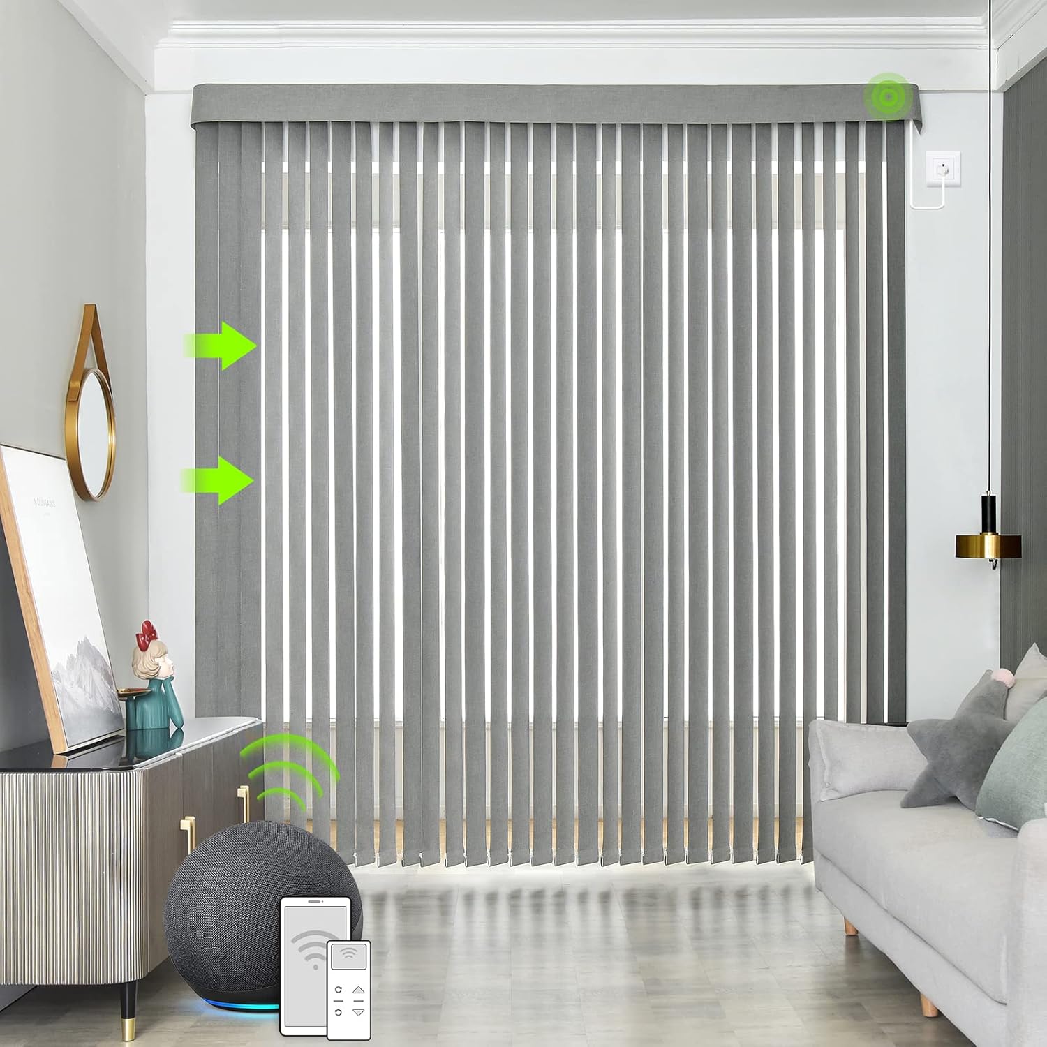 Yoolax Motorized Vertical Blinds Compatible with Alexa, Light Filtering Smart Window Blind Customized Size, Privacy Light Control Slats, Blackout Remote Electric Blinds(Blackout Light Grey) - Image 2