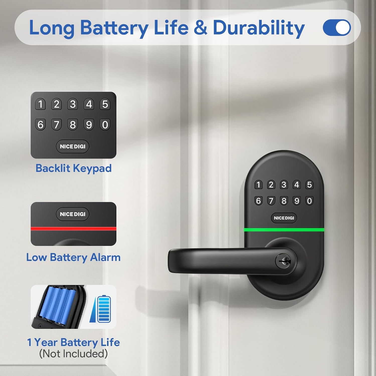 Smart Keypad Door Lock with Handle: Keyless Entry for Front Door by NICE DIGI, Original Seller - Image 6