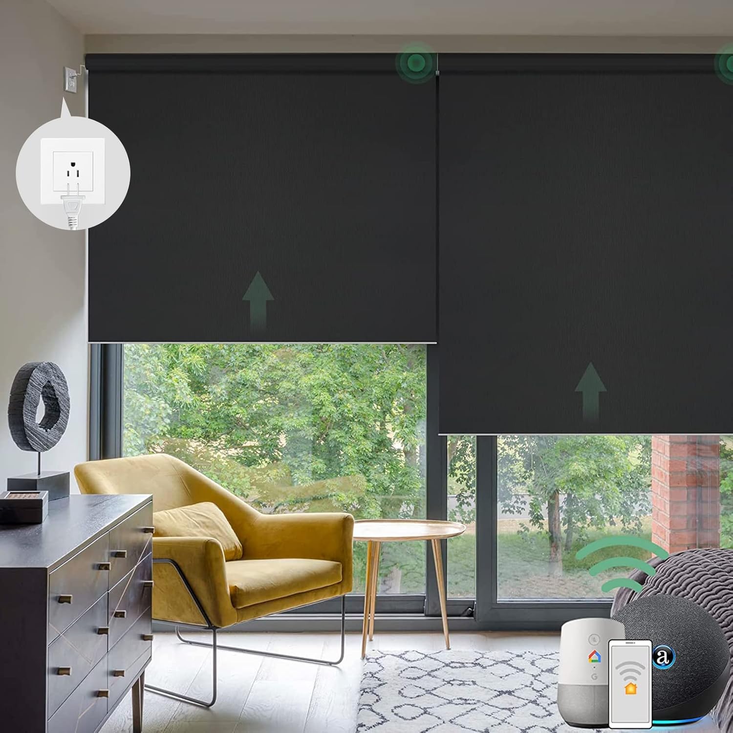 Yoolax Motorized Roller Shade Heat Insulation Hardwired Smart Blinds Voice Control Alexa Roller Blinds with Valance (Black) - Image 2