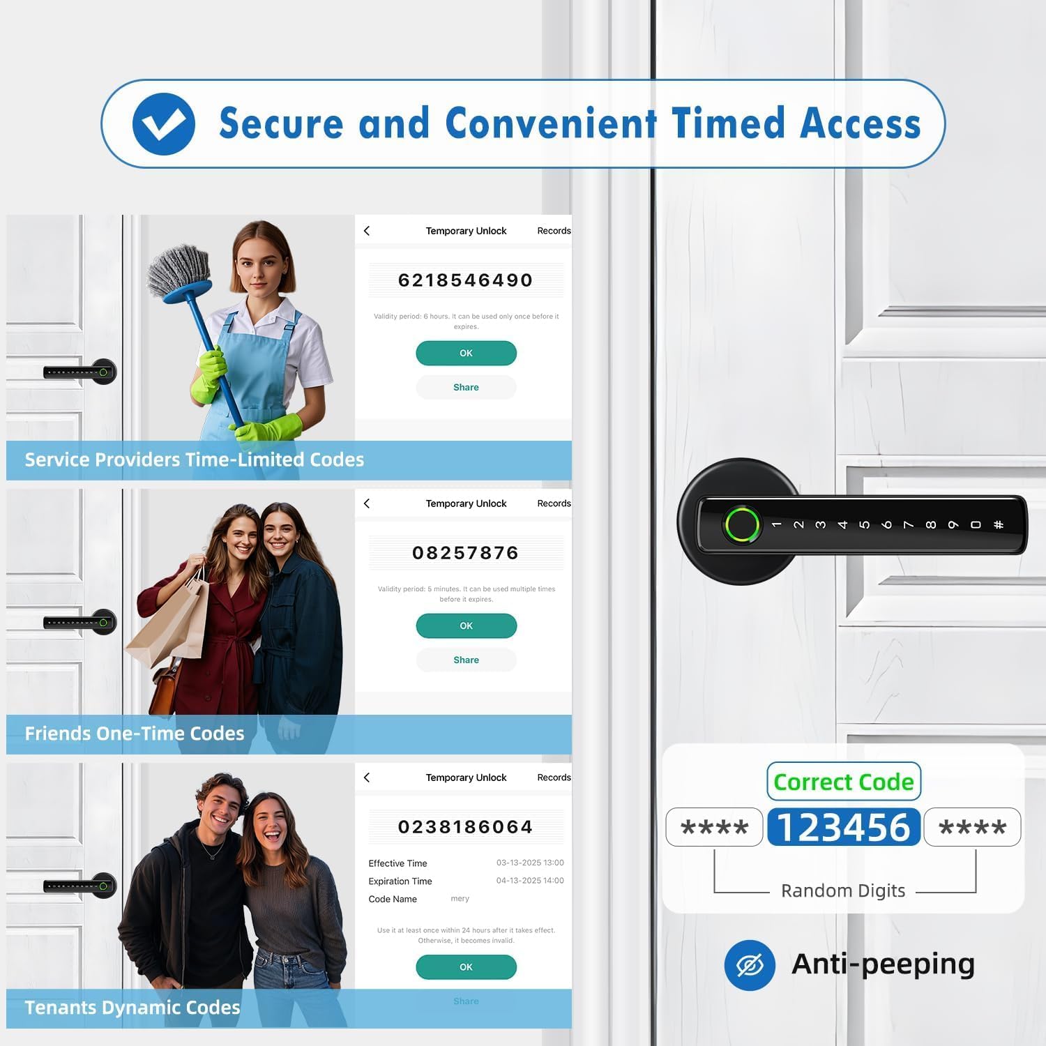 UCMDA Smart Lock - Fingerprint Door Lock with Handle, Keyless Entry Door Knob with APP/Code/Keys/Fingerprint, Electronic Keypad Deadbolt Lock for Home Hotel, Door Lock Set with Bluetooth Control,Black - Image 9