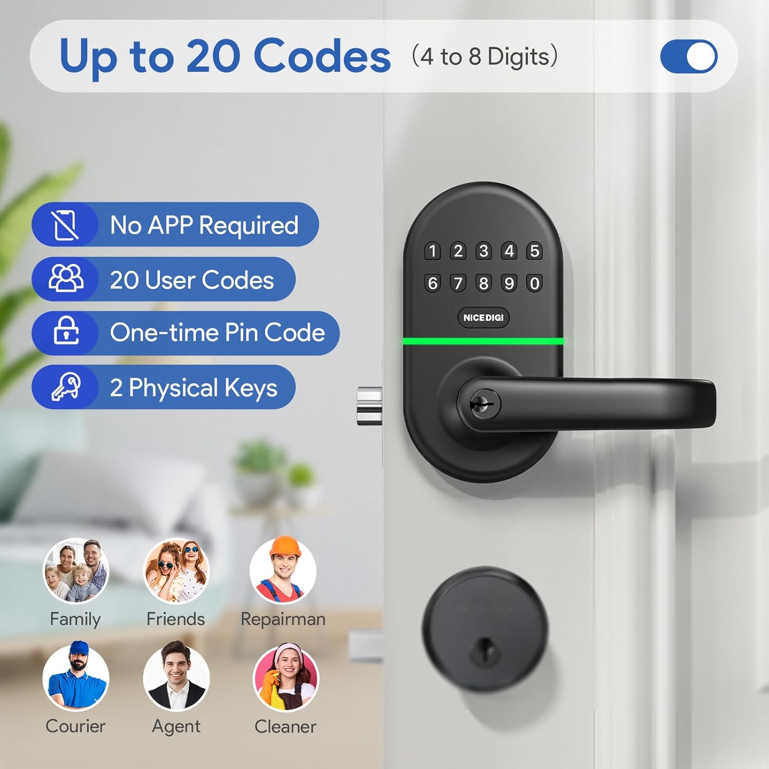 Smart Keypad Door Lock with Handle: Keyless Entry for Front Door by NICE DIGI, Original Seller - Image 3
