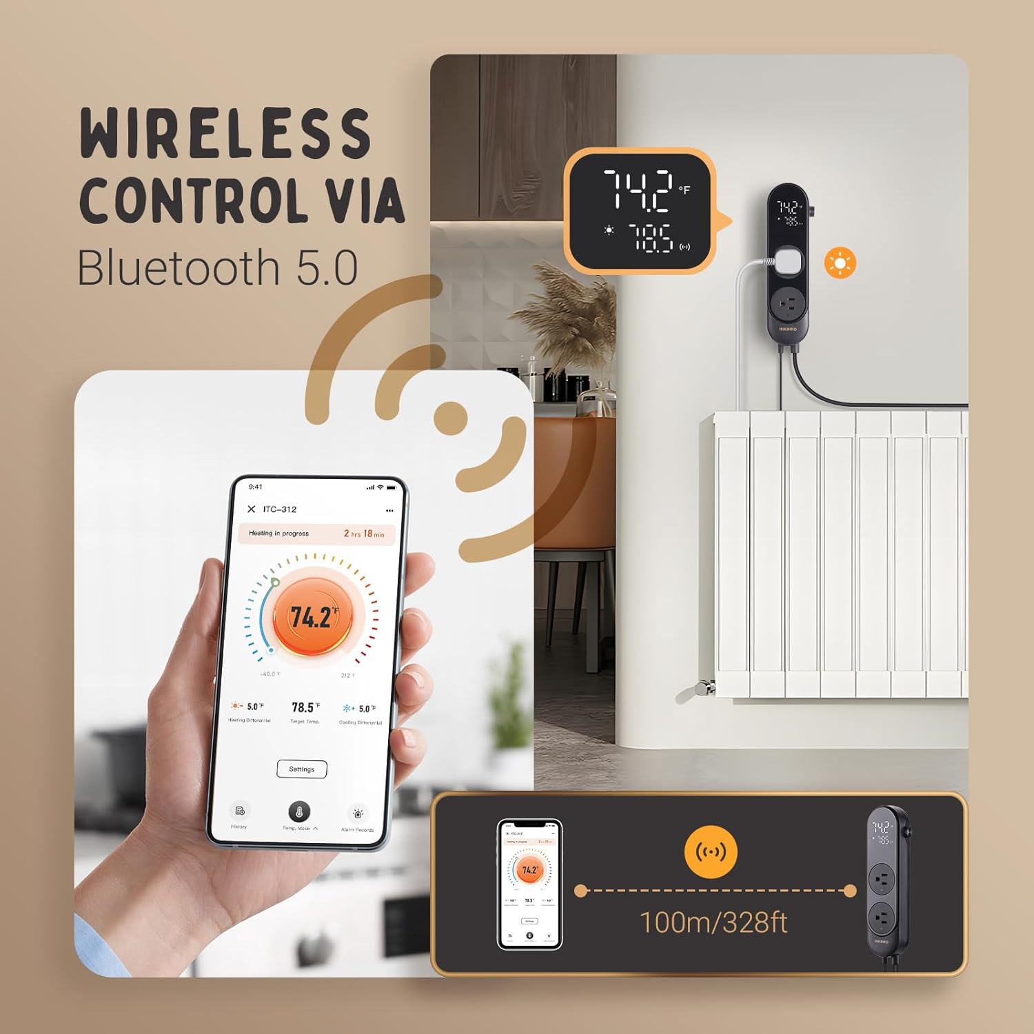 INKBIRD ITC-312 Heating & Cooling Bluetooth Temperature Controller 1200W 10A Smart Thermostat for Home Brewing Fermentation Breeding Incubator Greenhouse Aquarium Fish Tank - Image 8