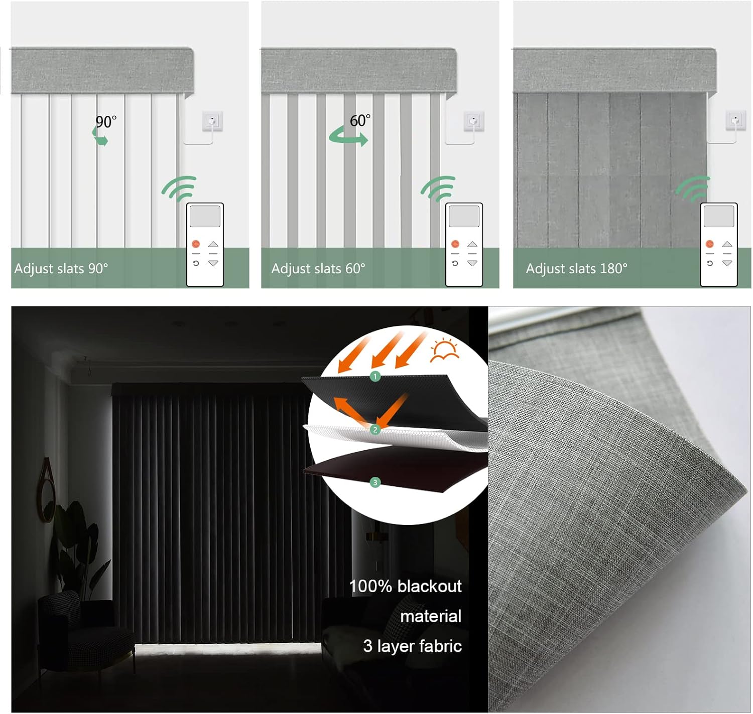 Yoolax Motorized Vertical Blinds Compatible with Alexa, Light Filtering Smart Window Blind Customized Size, Privacy Light Control Slats, Blackout Remote Electric Blinds(Blackout Light Grey) - Image 4