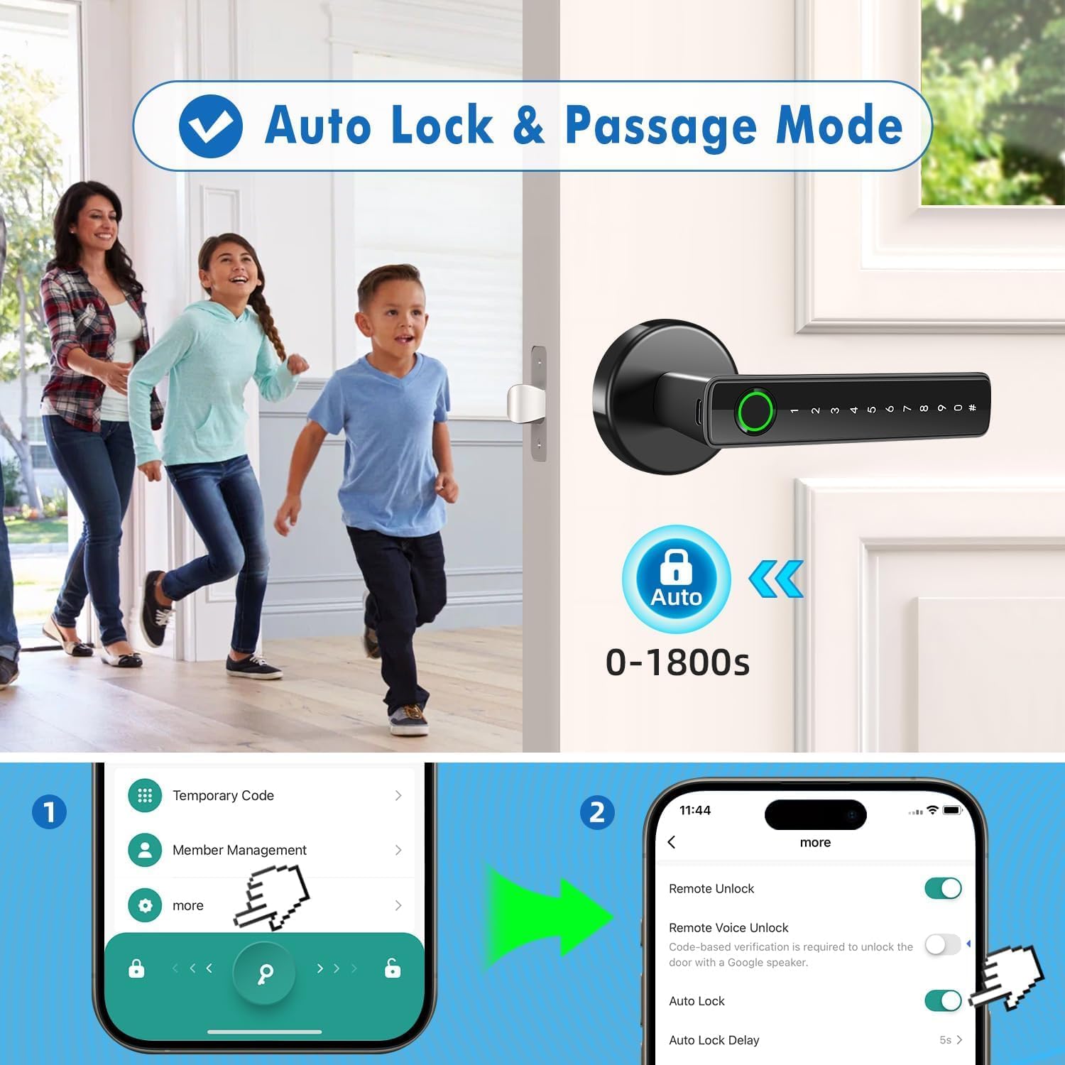 UCMDA Smart Lock - Fingerprint Door Lock with Handle, Keyless Entry Door Knob with APP/Code/Keys/Fingerprint, Electronic Keypad Deadbolt Lock for Home Hotel, Door Lock Set with Bluetooth Control,Black - Image 8