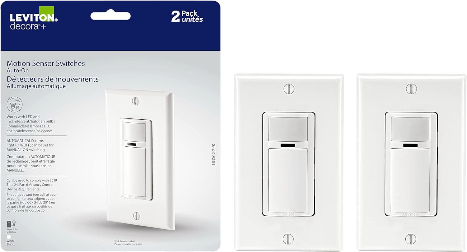 Leviton 2-Pack Decora Occupancy Motion Sensor Light Switch, Auto-On, 2A, Residential Grade, Single Pole, DOS02-2PK, White - Image 4
