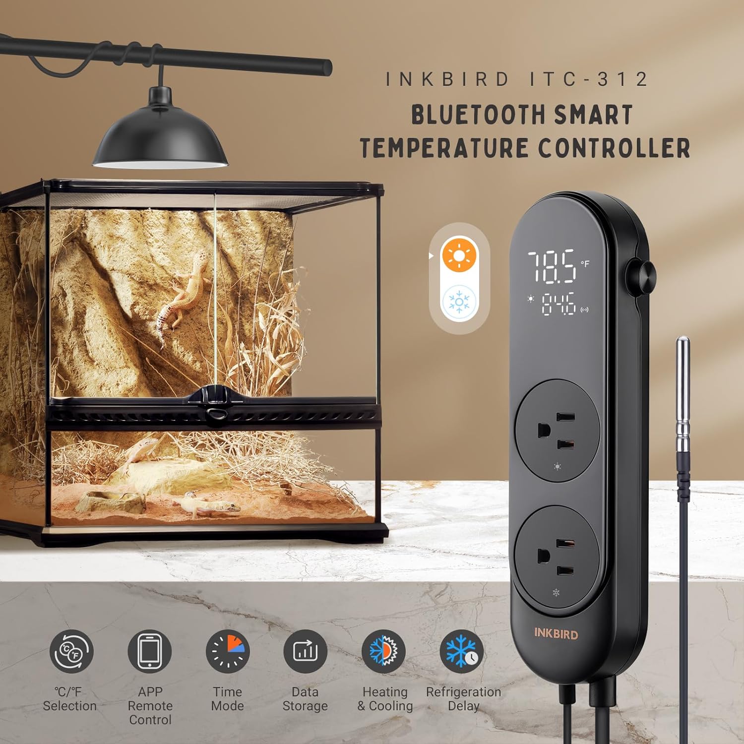 INKBIRD ITC-312 Heating & Cooling Bluetooth Temperature Controller 1200W 10A Smart Thermostat for Home Brewing Fermentation Breeding Incubator Greenhouse Aquarium Fish Tank - Image 3
