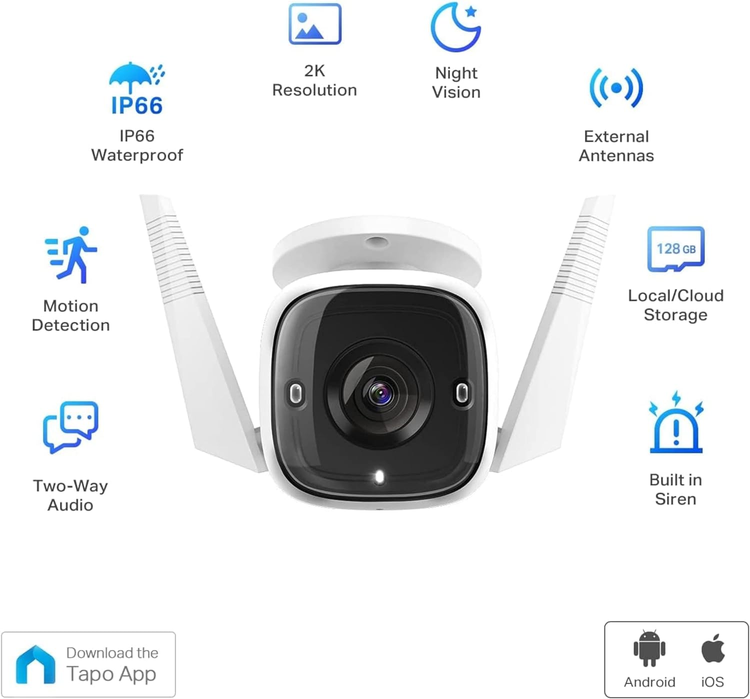 TP-Link Tapo 2K HD Security Camera Outdoor Wired, Built-in Siren, Night Vision, IP66 Weatherproof, Motion/Person Detection, Works w/Alexa & Google Home, Cloud/SD Card Storage, 2-Way Audio,White - Image 4