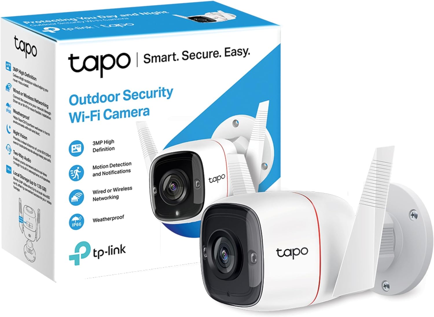 TP-Link Tapo 2K HD Security Camera Outdoor Wired, Built-in Siren, Night Vision, IP66 Weatherproof, Motion/Person Detection, Works w/Alexa & Google Home, Cloud/SD Card Storage, 2-Way Audio,White - Image 2