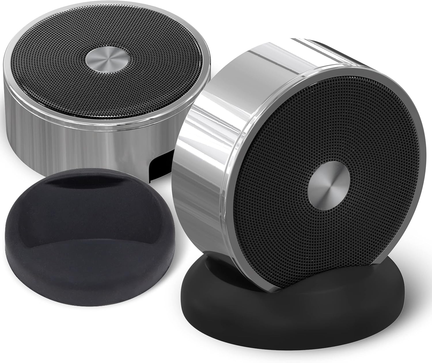 Bluetooth Speaker Set: Wireless Stereo Dual Pairing Portable Twin TWS System with Big Rich Bass Hi-Fi Multi-Room Indoor Outdoor Use Home Deck Pool Work Travel Party Camping Gift Decor Idea (Chrome) - Image 2