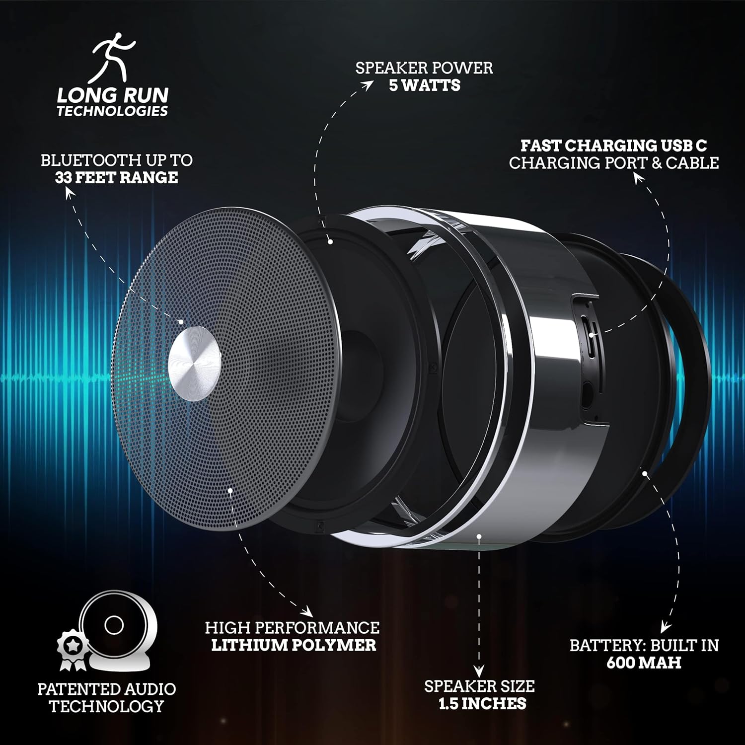 Bluetooth Speaker Set: Wireless Stereo Dual Pairing Portable Twin TWS System with Big Rich Bass Hi-Fi Multi-Room Indoor Outdoor Use Home Deck Pool Work Travel Party Camping Gift Decor Idea (Chrome) - Image 8