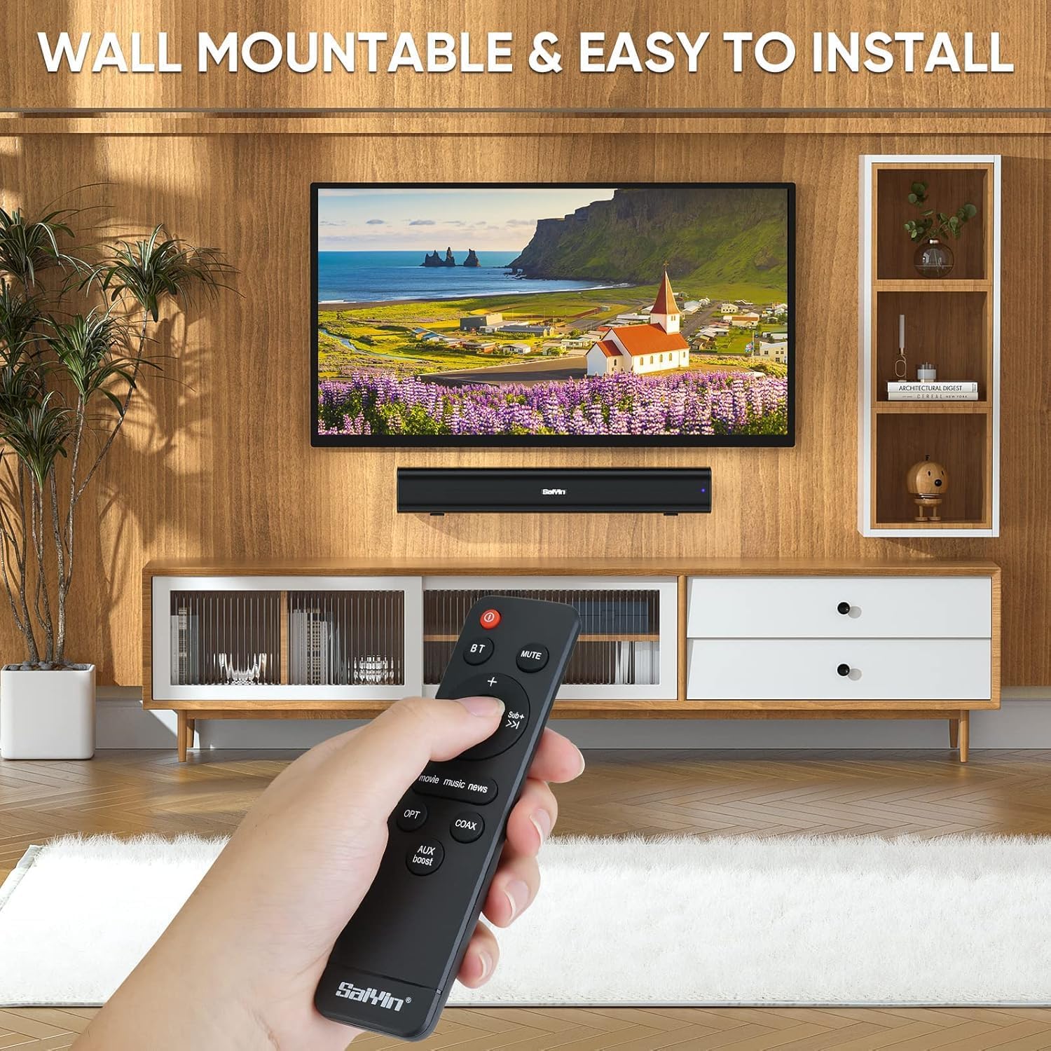 Saiyin Compact Sound Bar,40 Watts Small Soundbar for TV,Surround Sound System TV Sound Bar Speakers with Bluetooth/Optical/AUX Connection for PC/Gaming/Projectors,17inch - Image 3