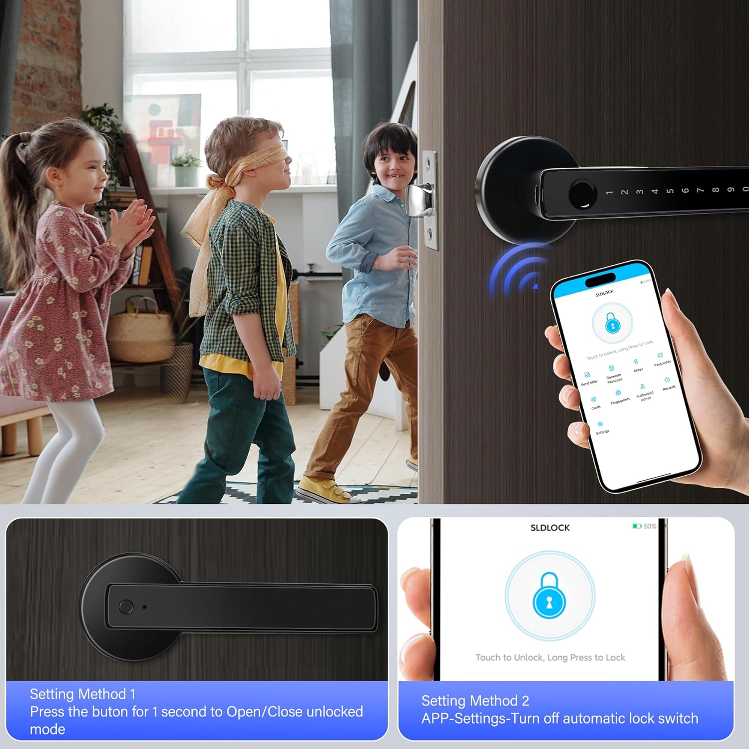 UCMDA Smart Lock - Fingerprint Door Lock with Handle, Keyless Entry Door Knob with APP/Code/Keys/Fingerprint, Electronic Keypad Deadbolt Lock for Home Hotel, Door Lock Set with Bluetooth Control,Black - Image 7