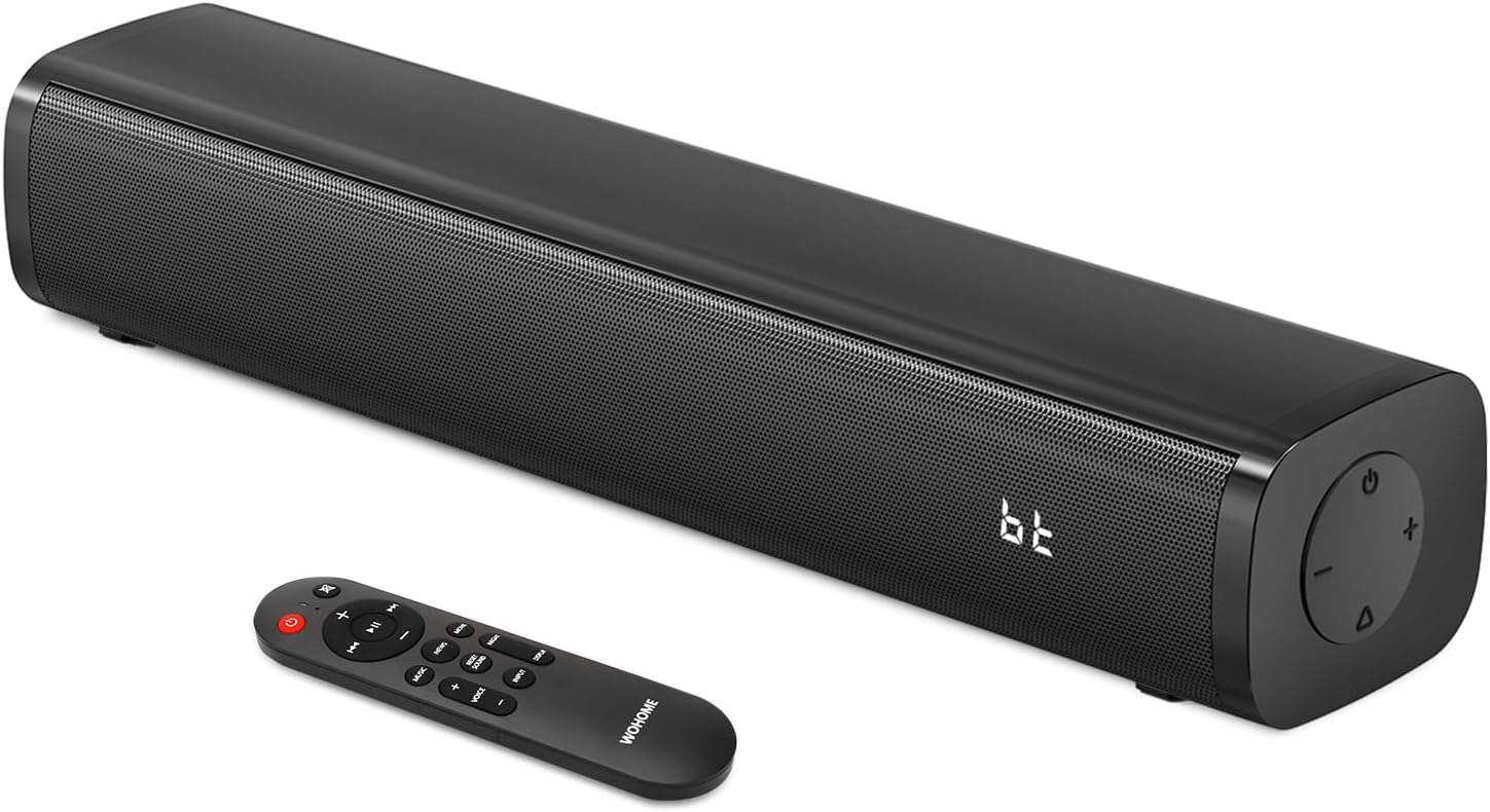 Wohome 2.1ch Small Sound Bars for TV with 6 Levels Voice Enhancement, Built-in Subwoofer, 16 Inches Bluetooth 5.3 Soundbar Speakers with Optical/AUX/USB Connection, S100 (Light Black) - Image 2