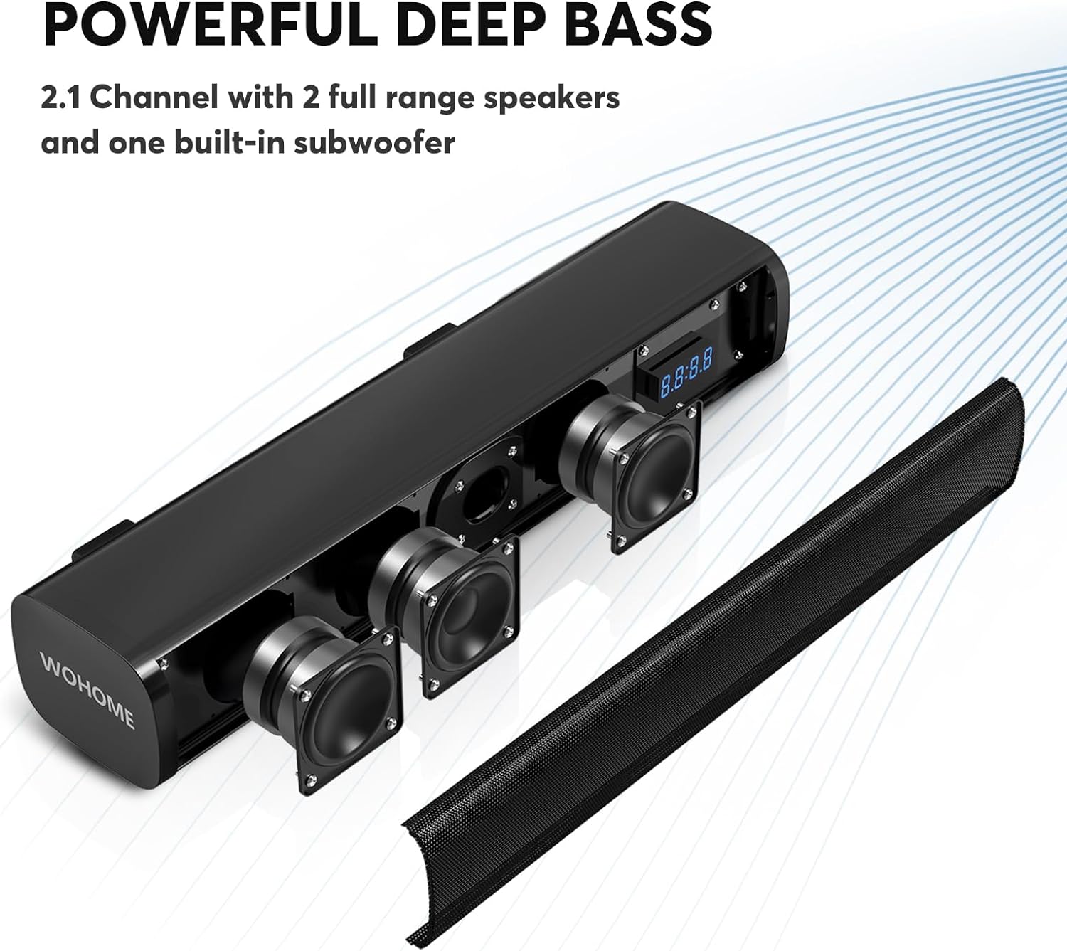 Wohome 2.1ch Small Sound Bars for TV with 6 Levels Voice Enhancement, Built-in Subwoofer, 16 Inches Bluetooth 5.3 Soundbar Speakers with Optical/AUX/USB Connection, S100 (Light Black) - Image 3