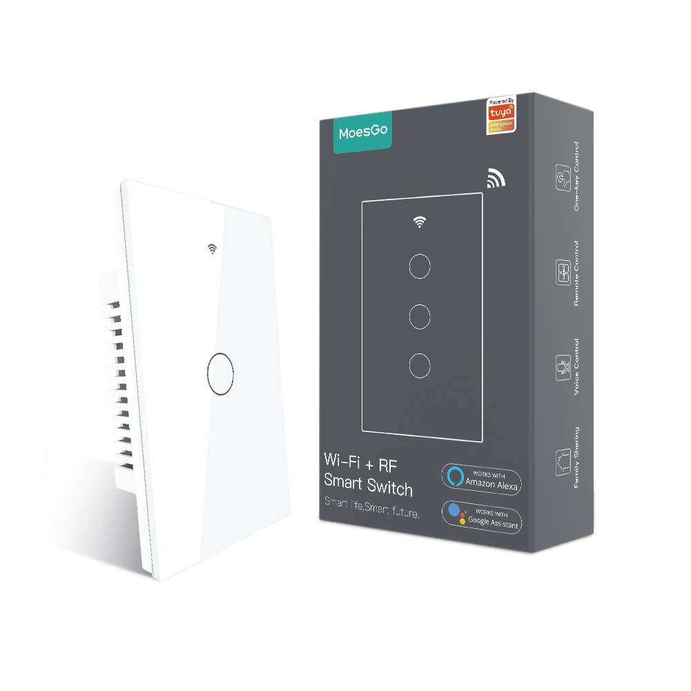 MoesGo 2nd Generation WiFi RF433 Smart Touch Wall Single Fire Smart Switch,No Neutral Wire Needed,Compatible with Smart Life/Tuya App, Works with Alexa and Google Home Single Pole 110V White 1 Gang - Image 2