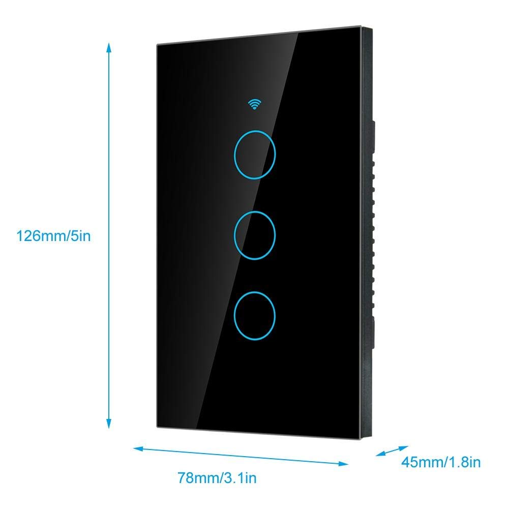 Smart Switch, Touch Screen Switch Single Circle for Alexa 3-Way AC for Alexa, Home or Nest 100-250V(Black) - Image 5