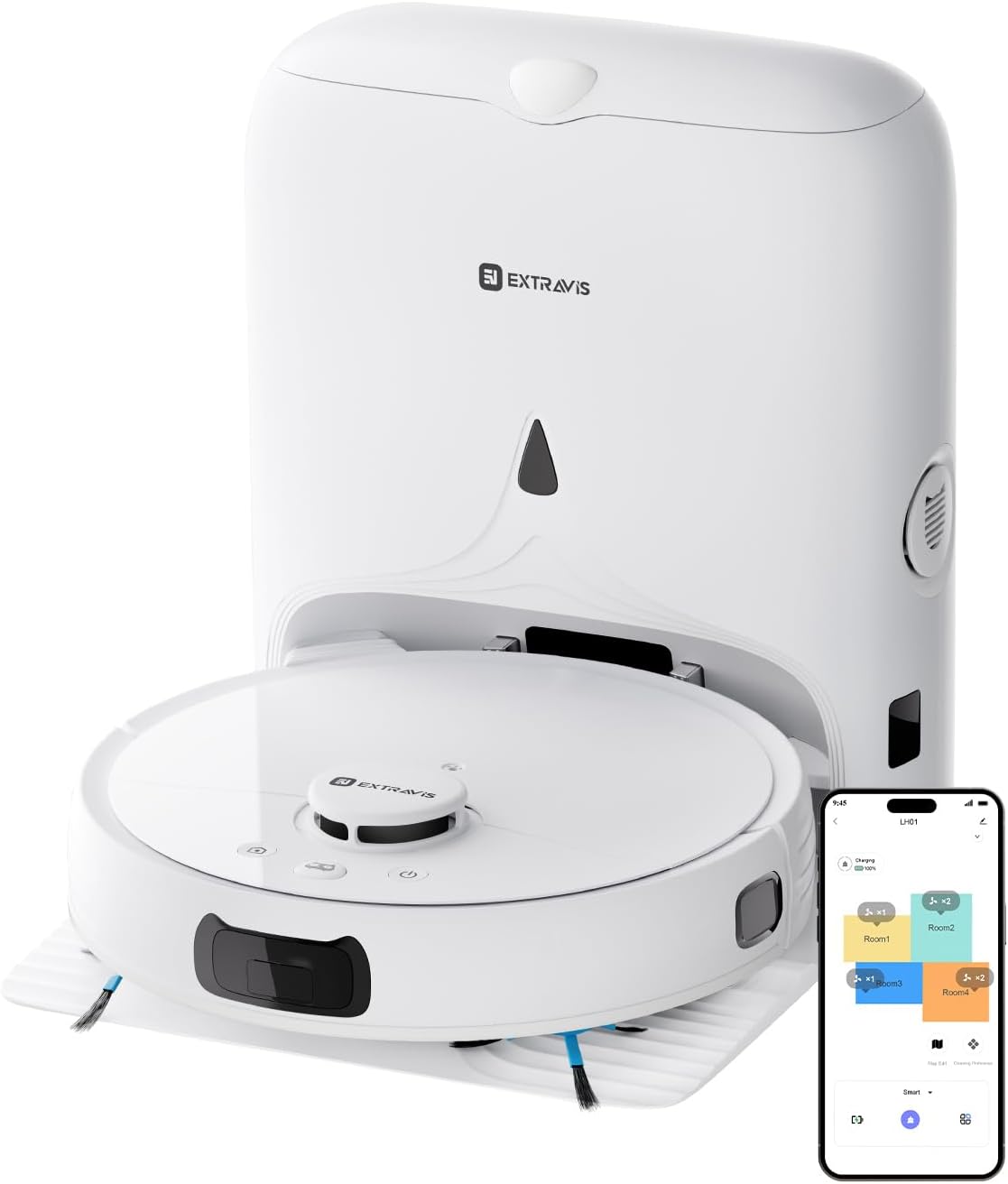 V5 Robot Vacuum and Mop, Self-Emptying Robotic Vacuum Cleaner, 8500Pa Suction, Pet Hair Tangle Cutter, Laser Navigation, Cat Laser, Carpet Detection, Ideal for Hard Floor, Tile, and Carpet - Image 2