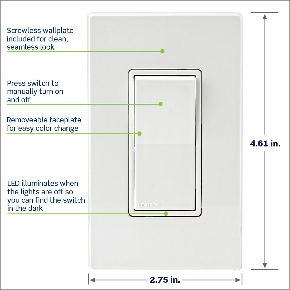 Leviton Decora Smart Switch, Wi-Fi 2nd Gen, Neutral Wire Required, Works with Matter, My Leviton, Alexa, Google Assistant, Apple Home/Siri & Wired or Wire-Free 3-Way, D215S-1RW, White - Image 6
