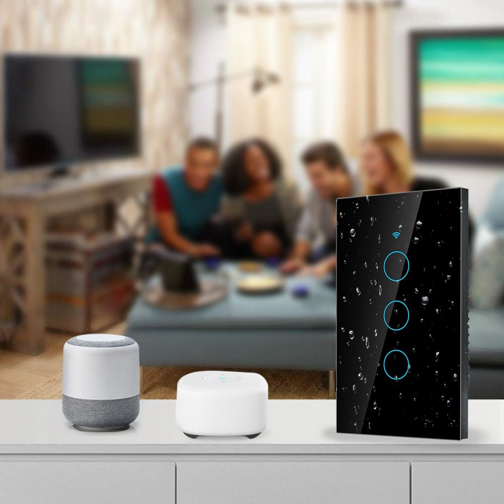 Smart Switch, Touch Screen Switch Single Circle for Alexa 3-Way AC for Alexa, Home or Nest 100-250V(Black) - Image 9