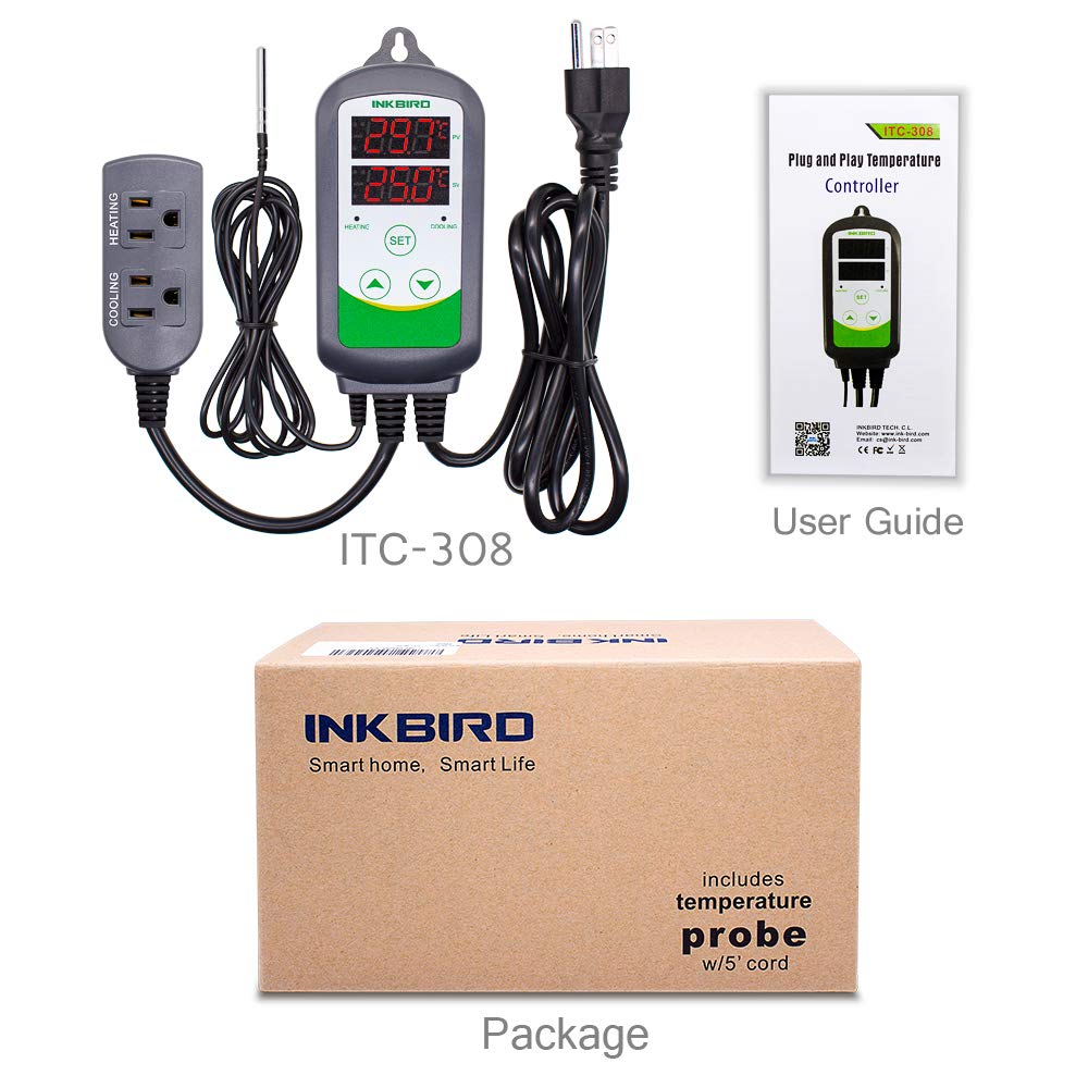 Inkbird ITC-308 Digital Temperature Controller Outlet Thermostat Plug, 2-Stage Outlet Heating and Cooling Mode 1100w, w/Sensor Greenhouse Incubator Brewing Fermentation Reptile - Image 9