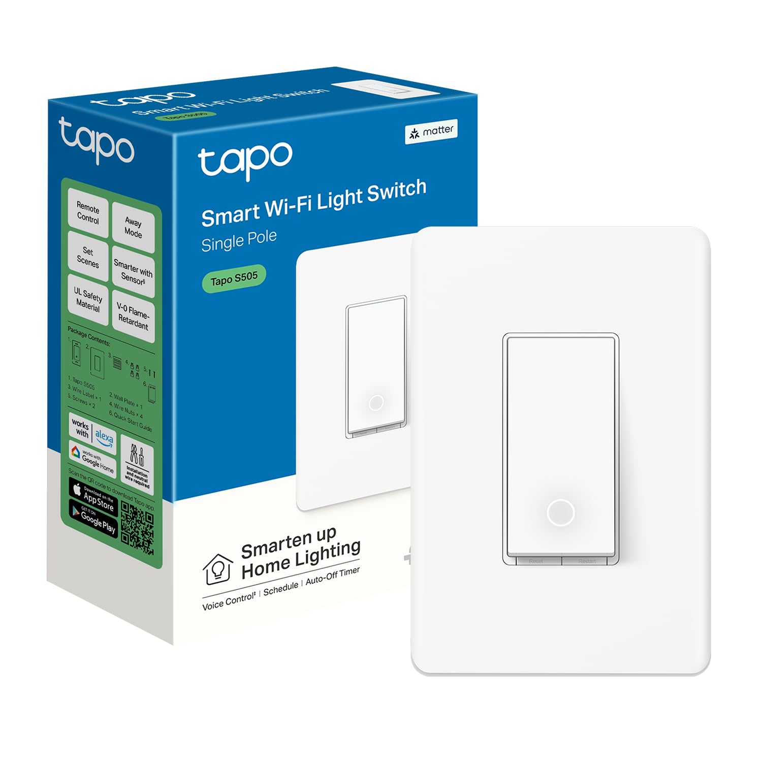 TP-Link Tapo Matter Smart Light Switch: Voice Control w/Siri, Alexa & Google Assistant | UL Certified | Timer & Schedule | Easy Guided Install | Neutral Wire Required | Single Pole | Tapo S505 - Image 2