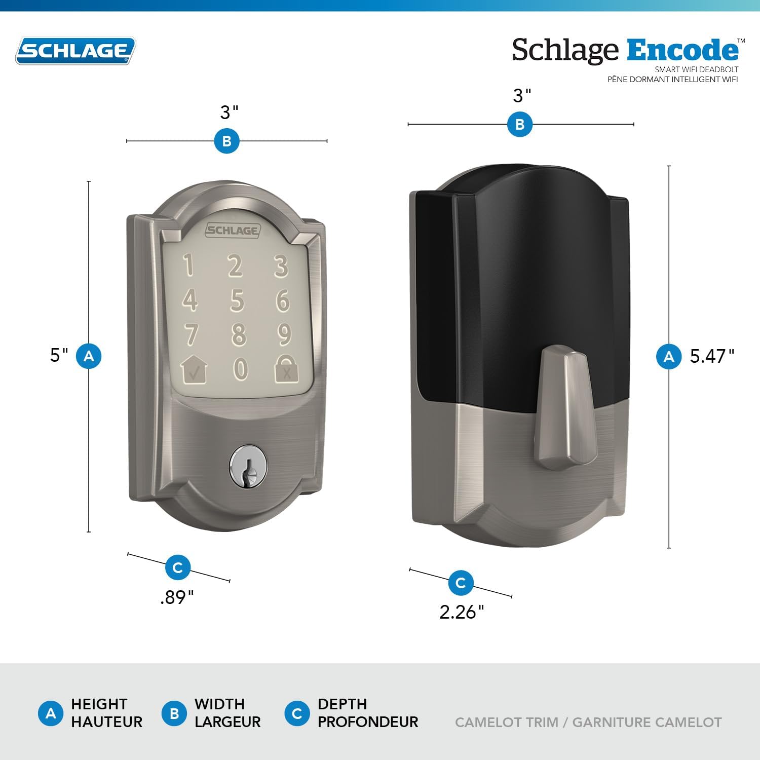 Schlage Encode Smart WiFi Deadbolt Lock and Camelot Accent Passage Lever Combo - Keyless Entry with App or Touchscreen with Camelot Trim, Satin Nickel, FBE489 CAM 619ACC CAM - Image 7