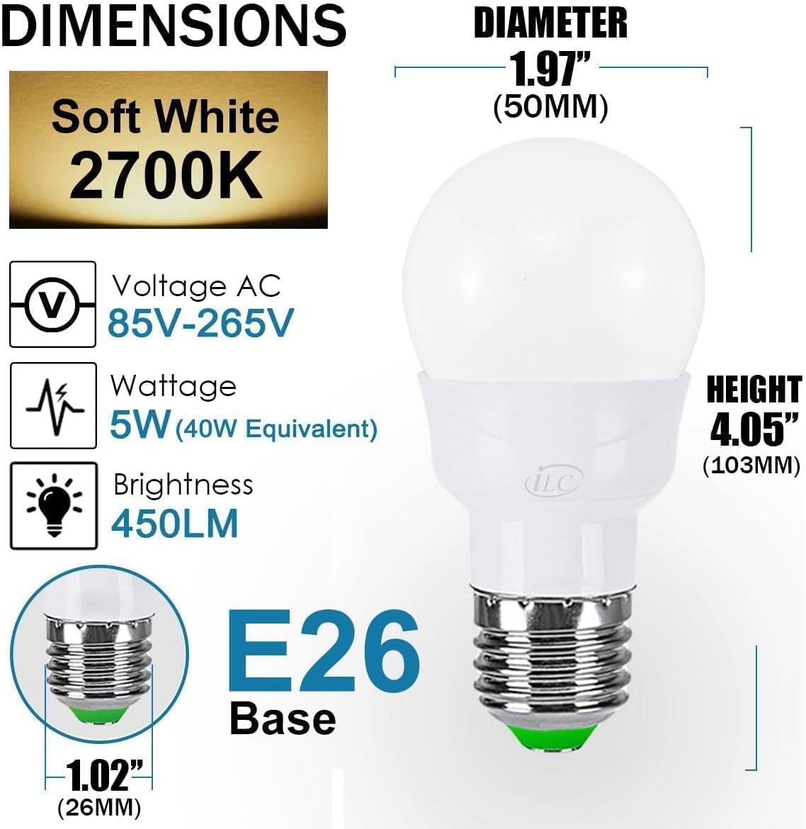 iLC Colour Changing Light Bulb, LED Light Bulb, 40W Equivalent, 450LM, 2700K Warm White 5W E26 Screw Base RGBW, RGB Light Bulb- 12 Color Choices - Timing Infrared Remote Control (4 Pack) - Image 4